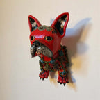 Colorful Talavera French Bulldog Statue | Handcrafted Wall Art (Medium)