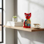 Hand-Painted Talavera Cat Statue | Medium Mexican Folk Art