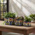 Set of 3 Hand-Painted Talavera Square Planters Set | Colorful Floral Pots