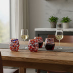 Mexican Stemless Wine Glass | Hand-Blown Orange & Blue Swirl