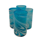 Handblown Mexican Teal Tumbler Glass | White Swirl Accent