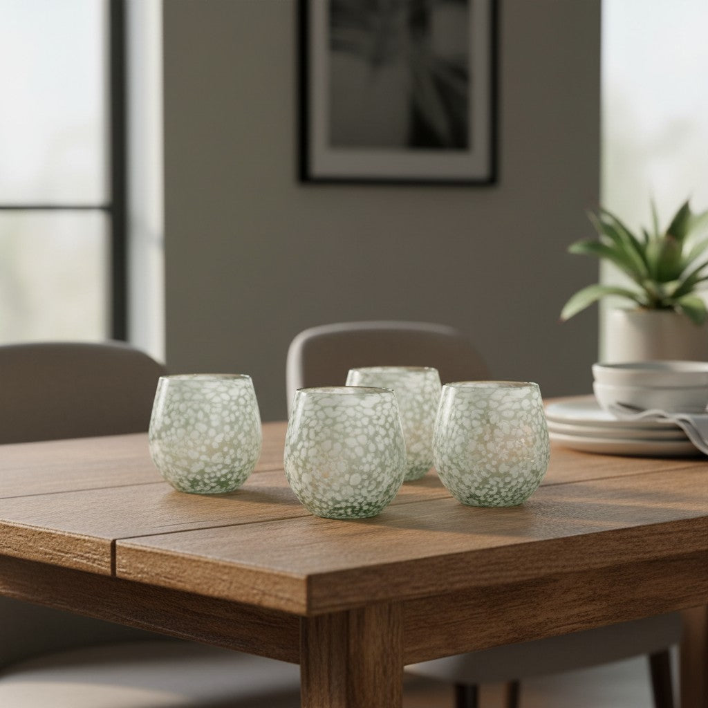 White Pebbled Wine Glass | Hand-Blown Mexican Stemless Glassware