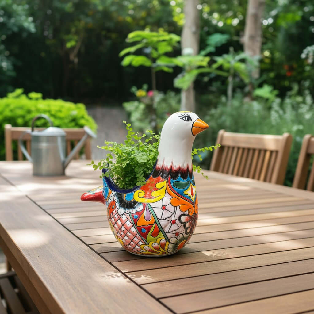 Vibrant Talavera Dove Planter | Colorful Mexican Ceramic Bird Statue (Large)