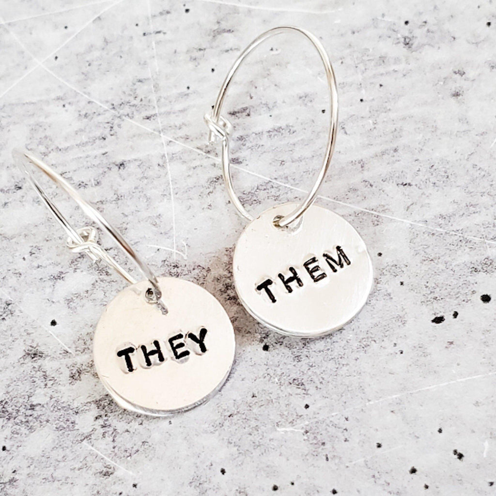 THEY/THEM Pronoun Hoop Earrings Stamped Earrings La Vie Bien THEY/THEM Pronoun Hoop Earrings