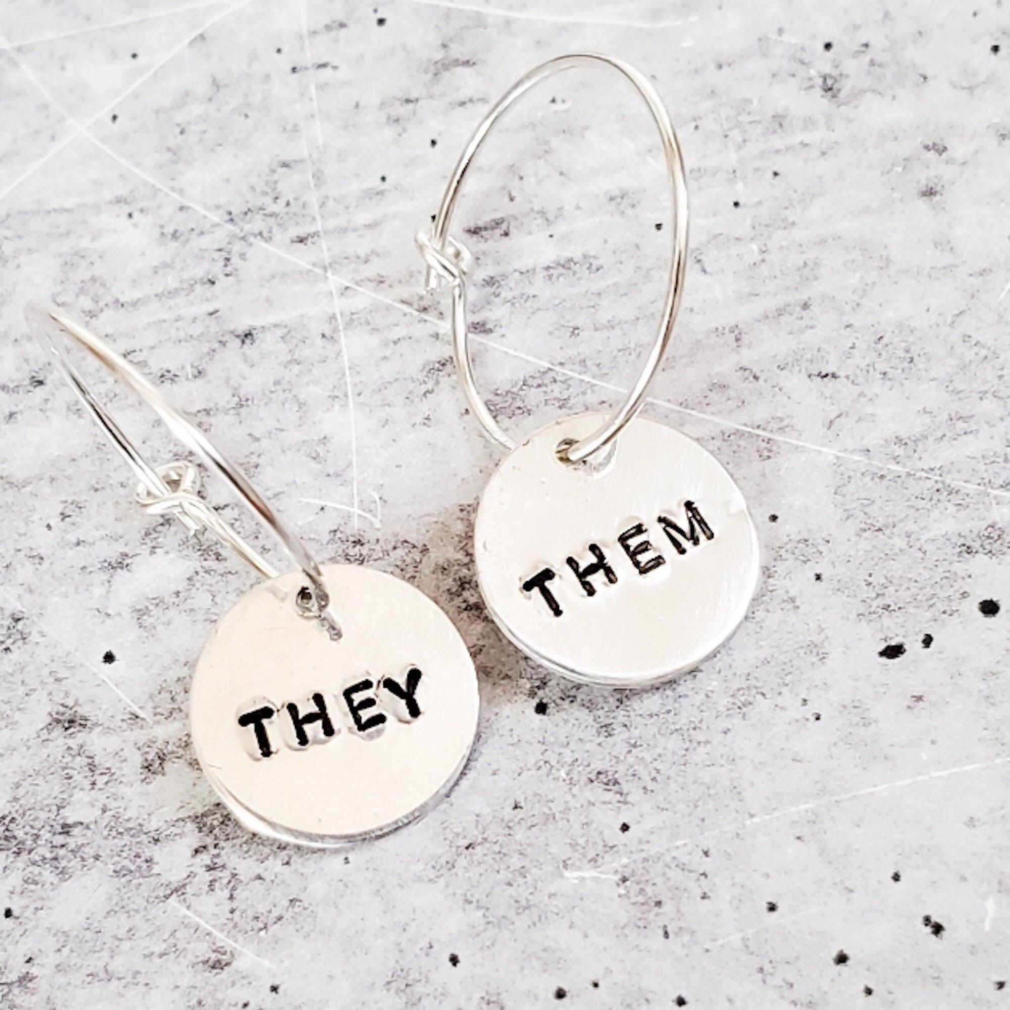 THEY/THEM Pronoun Hoop Earrings Stamped Earrings La Vie Bien THEY/THEM Pronoun Hoop Earrings