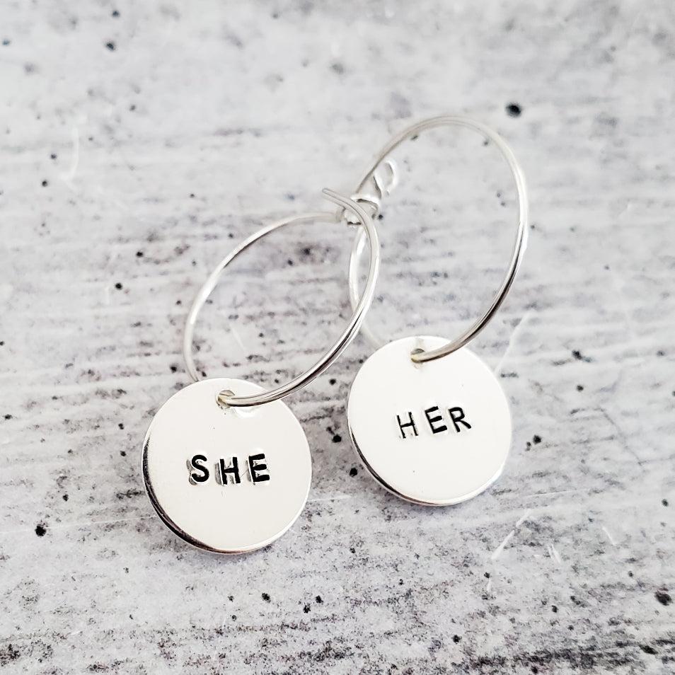 THEY/THEM Pronoun Hoop Earrings Stamped Earrings La Vie Bien THEY/THEM Pronoun Hoop Earrings