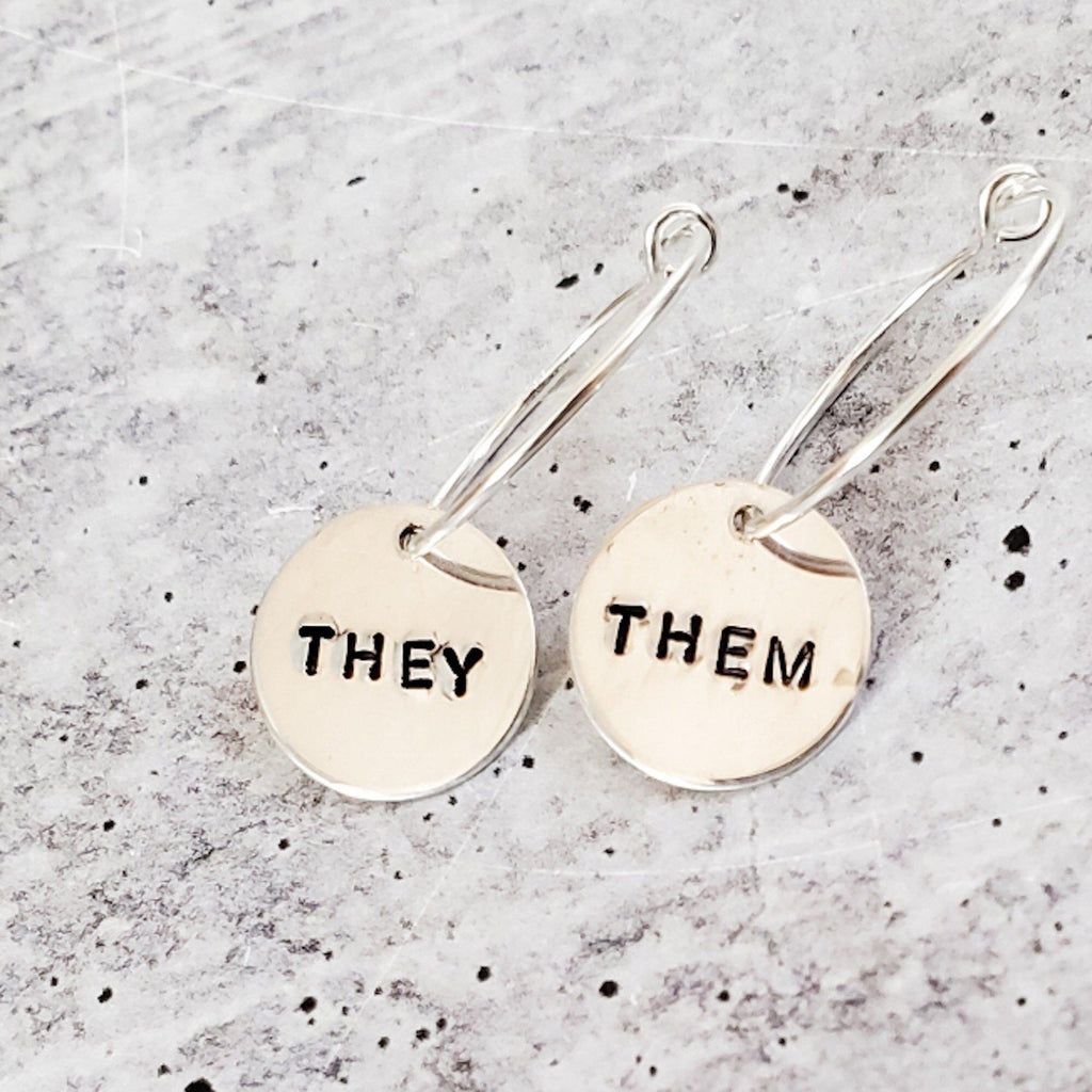 THEY/THEM Pronoun Hoop Earrings Stamped Earrings La Vie Bien THEY/THEM Pronoun Hoop Earrings