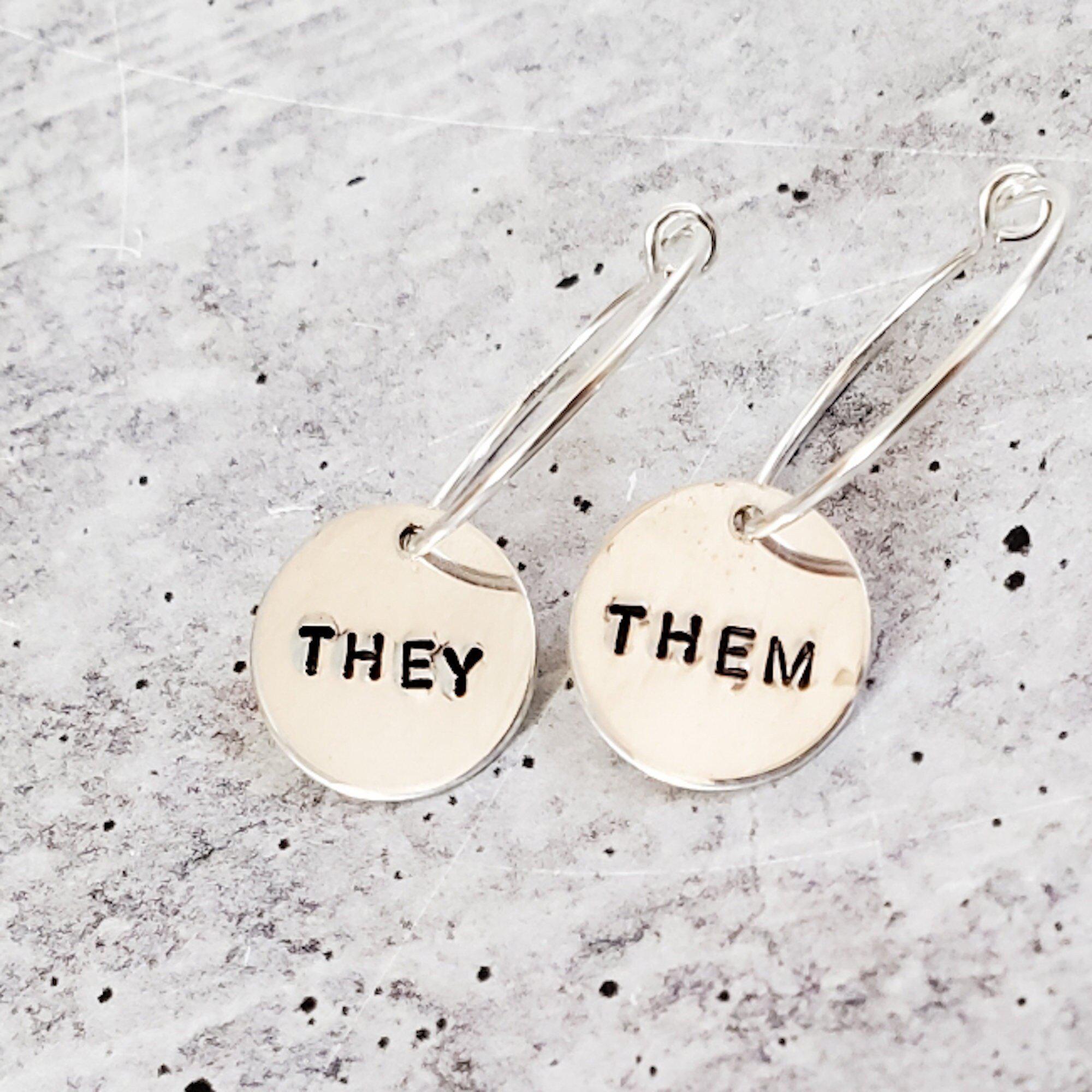 THEY/THEM Pronoun Hoop Earrings Stamped Earrings La Vie Bien THEY/THEM Pronoun Hoop Earrings