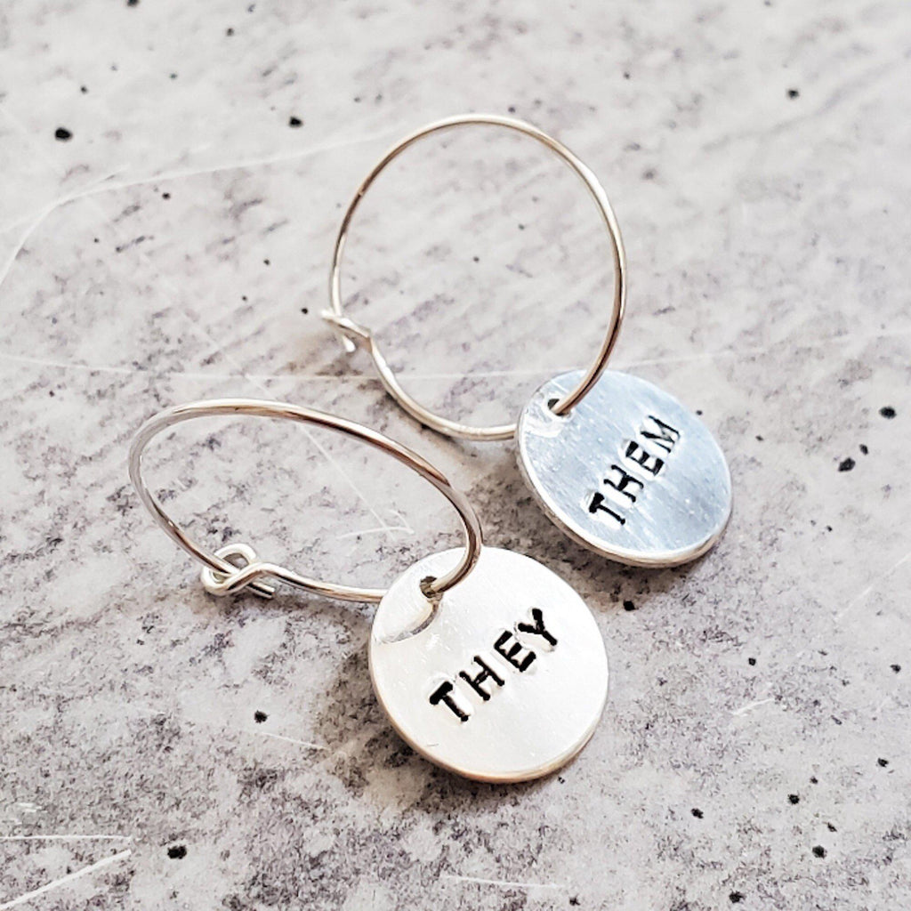 THEY/THEM Pronoun Hoop Earrings Stamped Earrings La Vie Bien THEY/THEM Pronoun Hoop Earrings