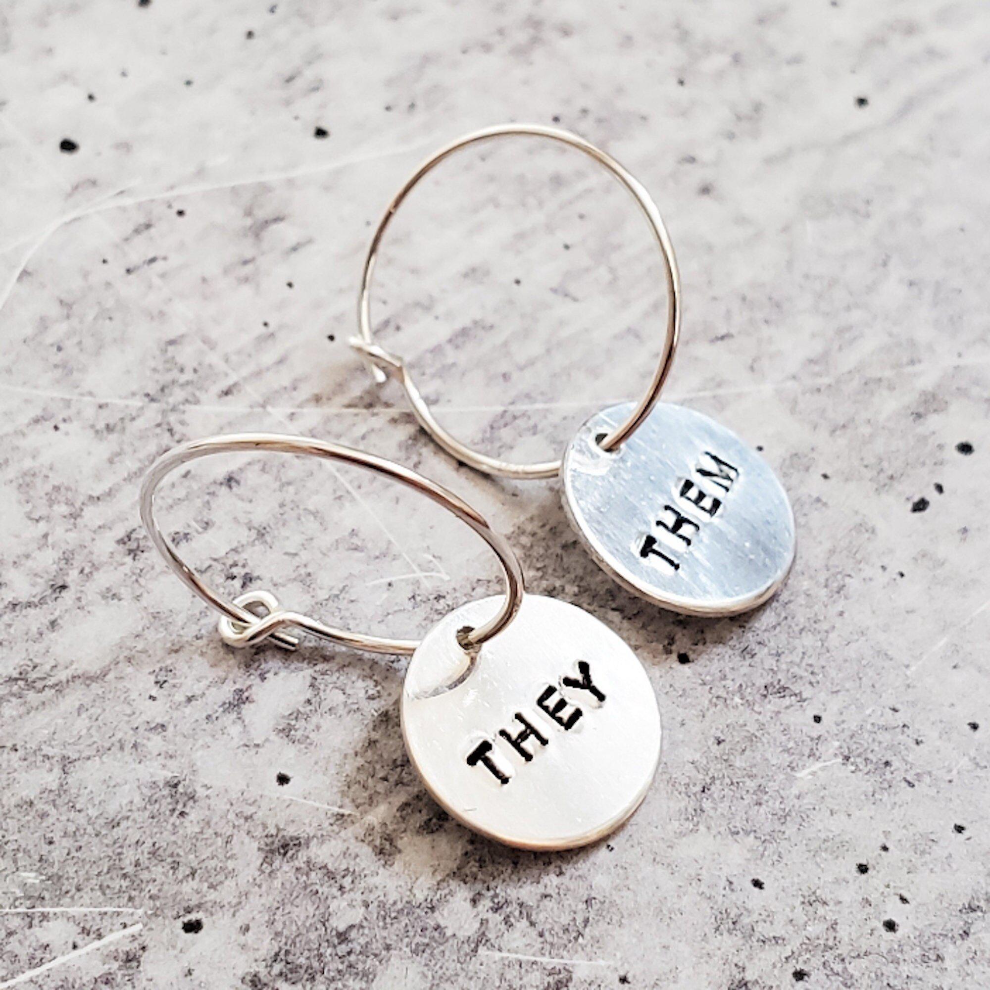 THEY/THEM Pronoun Hoop Earrings Stamped Earrings La Vie Bien THEY/THEM Pronoun Hoop Earrings