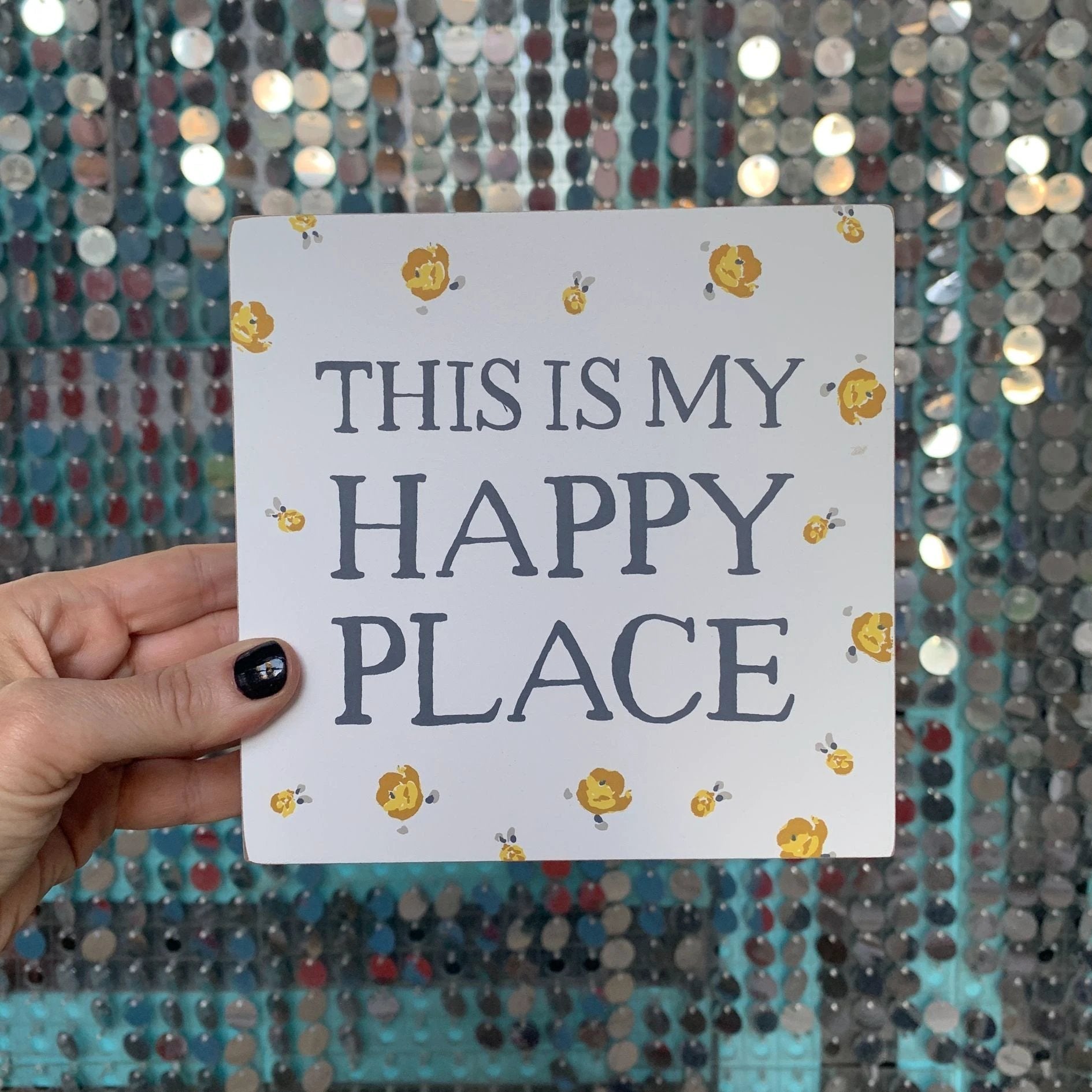 This Is My Happy Place Watercolor Box Sign | Home Wooden Sign Decor Display | 6" x 6" by The Bullish Store