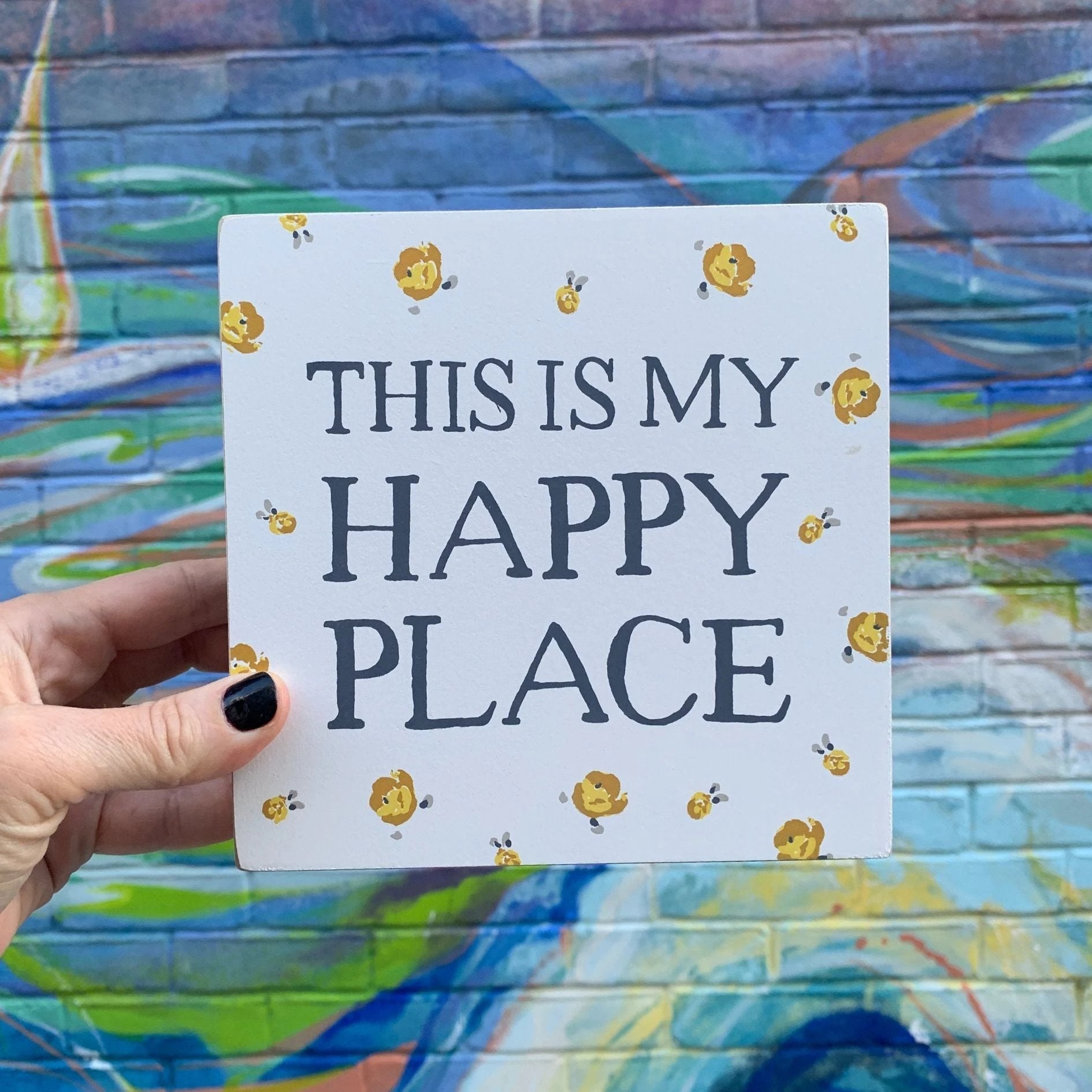 This Is My Happy Place Watercolor Box Sign | Home Wooden Sign Decor Display | 6" x 6" by The Bullish Store