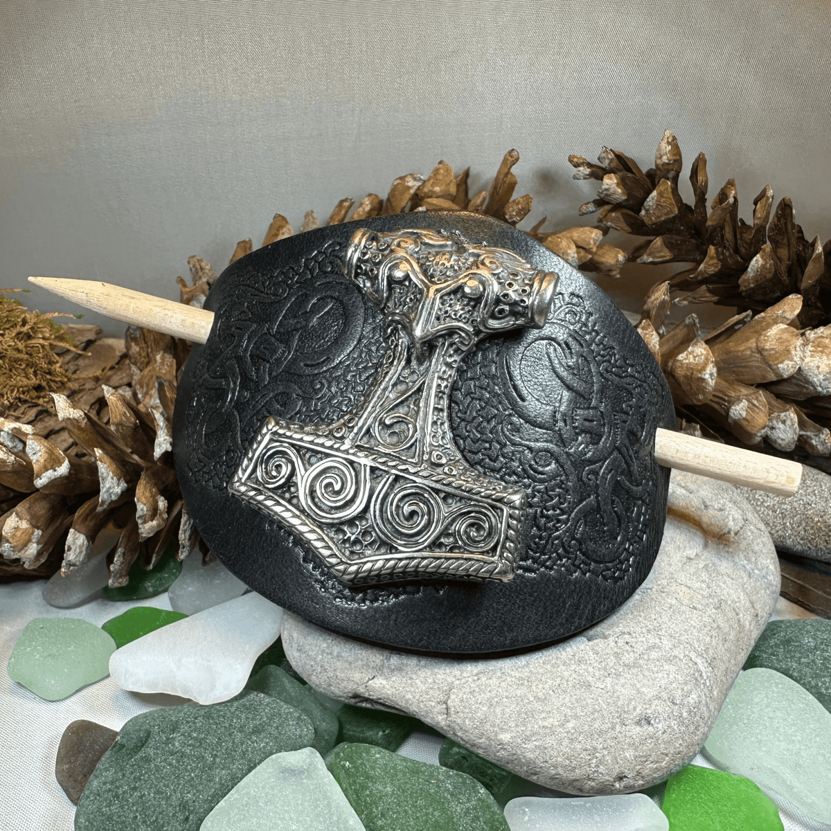 Thor's Hammer Leather Hair Slide for Women Hair Slide La Vie Bien Thor's Hammer Leather Hair Slide for Women