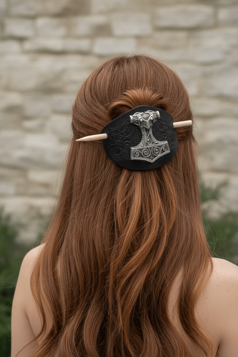 Thor's Hammer Leather Hair Slide for Women Hair Slide La Vie Bien Thor's Hammer Leather Hair Slide for Women