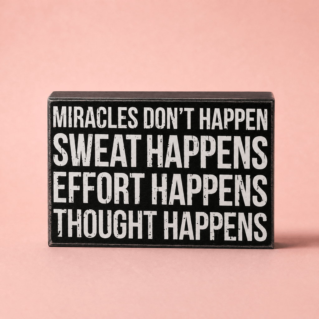 Thought Happens Inspo Box Sign | Classic Black & White Wooden Sign Display | 8" x 5" Decor La Vie Bien Thought Happens Inspo Box Sign | Classic Black & White Wooden Sign Display | 8" x 5"