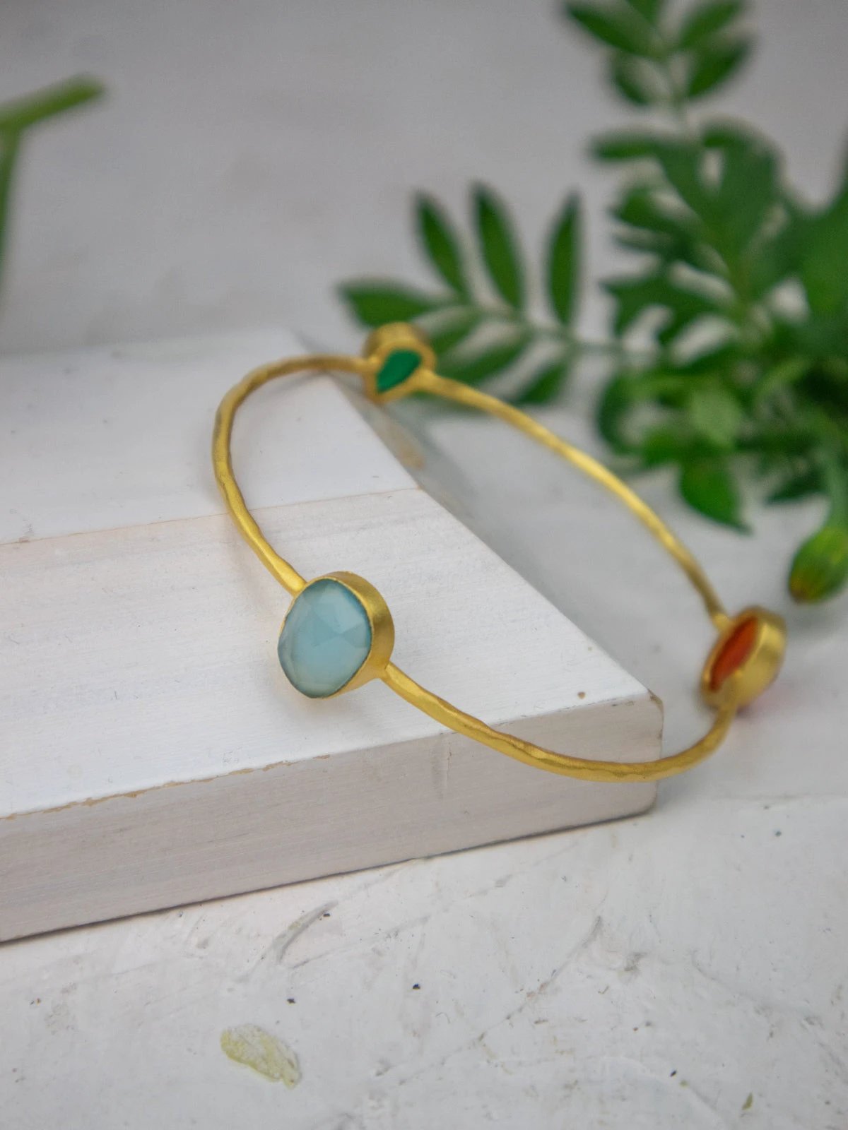 Three Gems Gold Bangle by Ash & Rose
