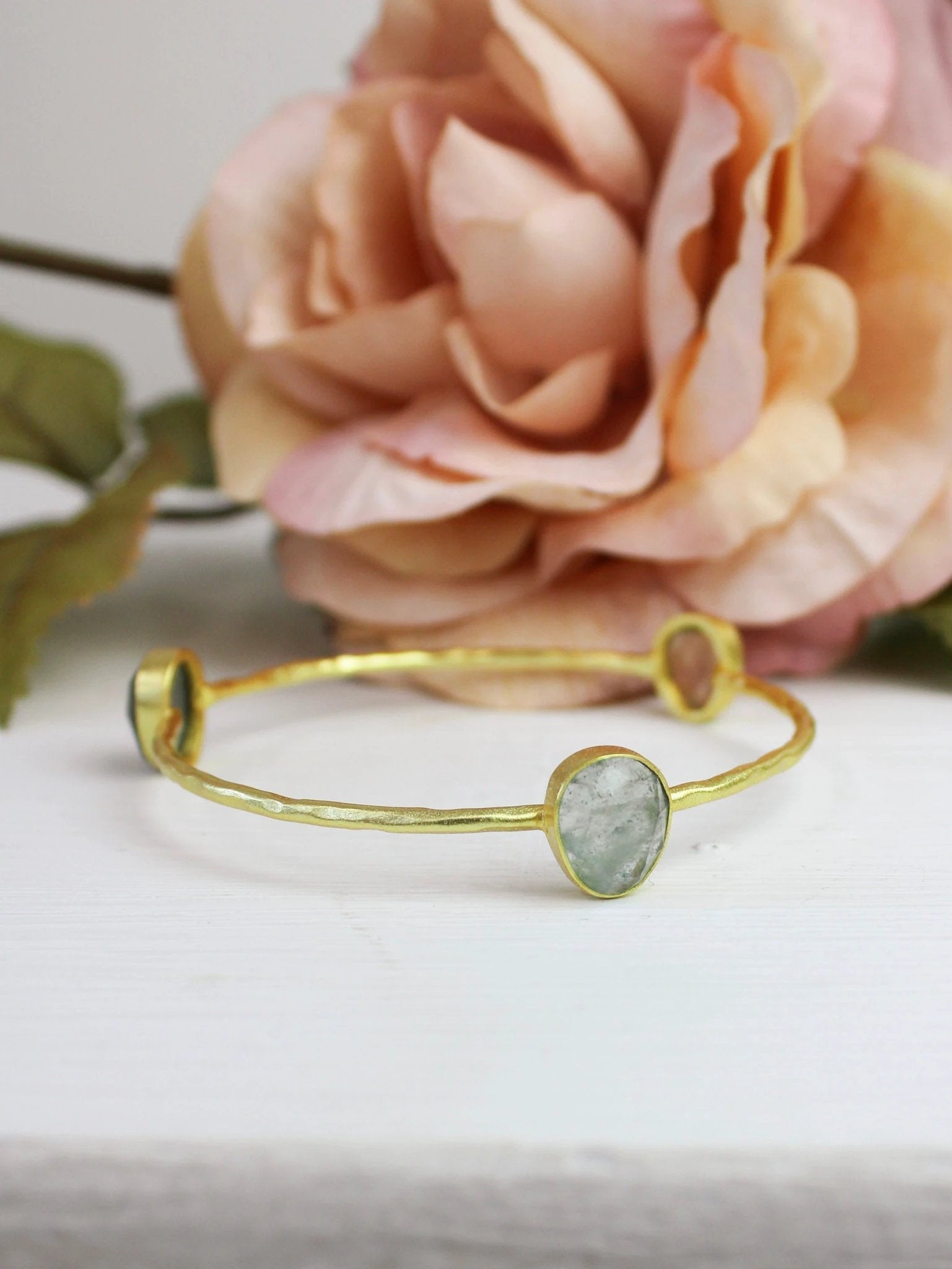 Three Stone Bangle Bracelet (size XS) by Ash & Rose