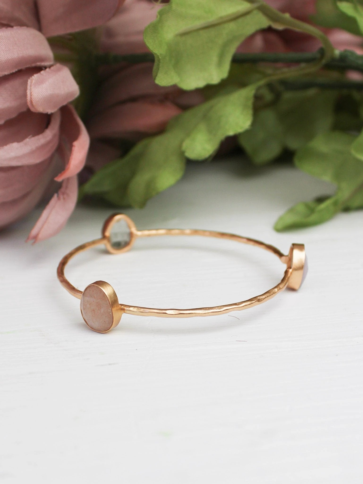 Three Stone Bangle Bracelet (size XS) by Ash & Rose