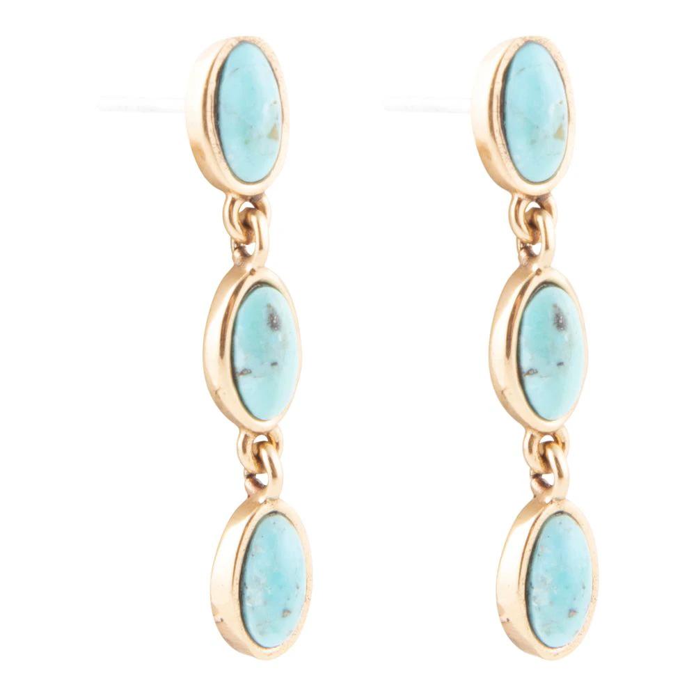 Three Times the Blue Turquoise Golden Drop Earrings by Barse Jewelry