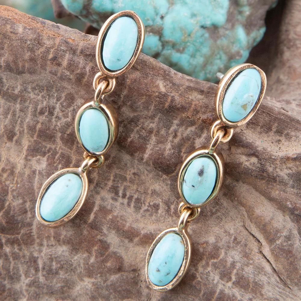 Three Times the Blue Turquoise Golden Drop Earrings by Barse Jewelry