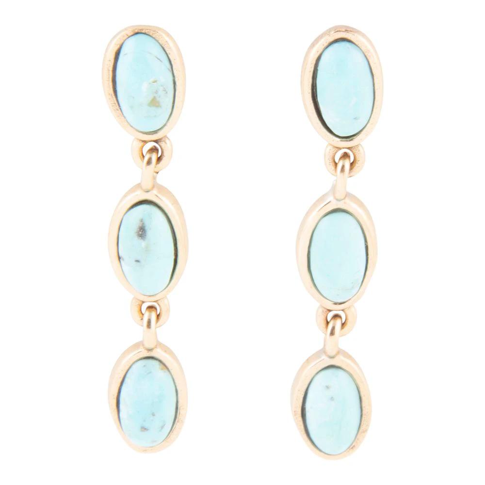 Three Times the Blue Turquoise Golden Drop Earrings by Barse Jewelry