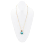 Carved Blue Turquoise Stone Golden Pendant Necklace