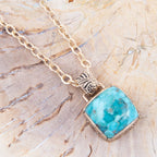 Carved Blue Turquoise Stone Golden Pendant Necklace