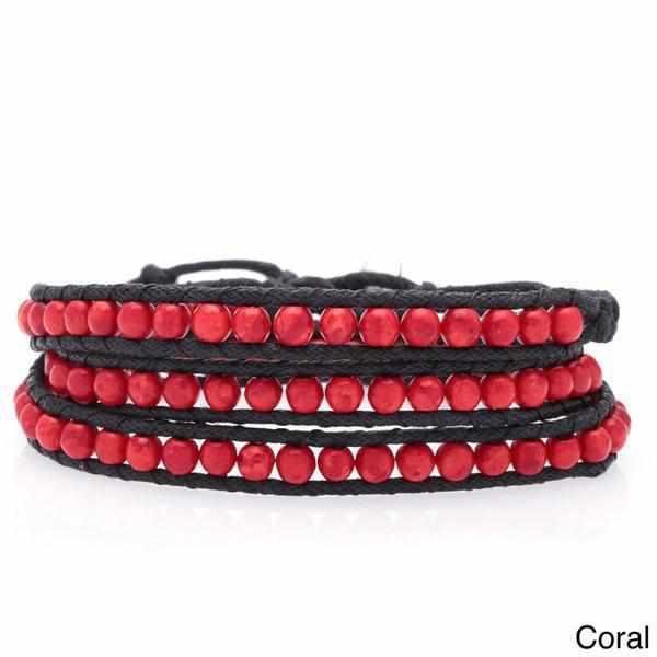 Three Wrap Bracelet with Leather & Beads - Thailand Bracelets La Vie Bien Three Wrap Bracelet with Leather & Beads - Thailand