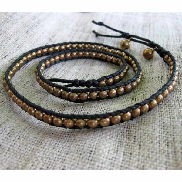 Three Wrap Bracelet with Leather & Beads - Thailand Bracelets La Vie Bien Three Wrap Bracelet with Leather & Beads - Thailand
