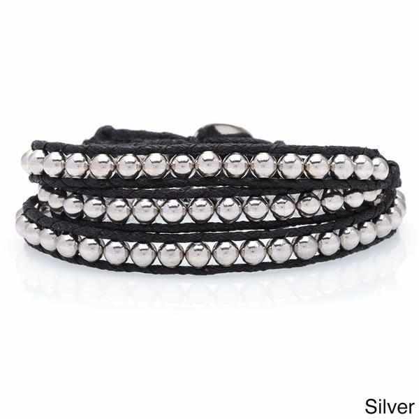 Three Wrap Bracelet with Leather & Beads - Thailand Bracelets La Vie Bien Three Wrap Bracelet with Leather & Beads - Thailand