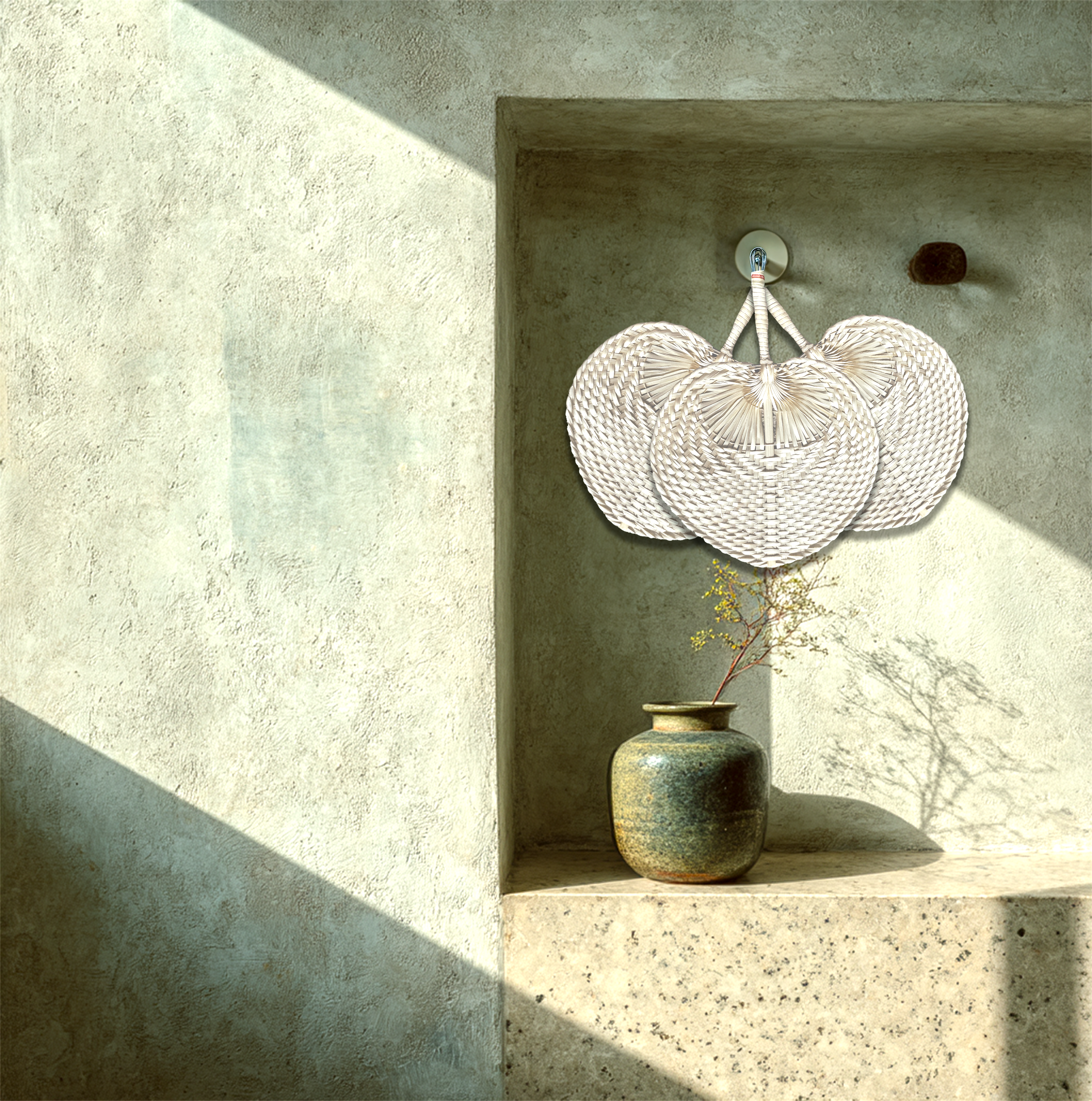 Monochrome Raffia Handmade Fan