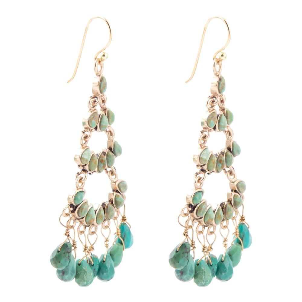 Triple the Blue Turquoise Golden Chandelier Earrings by Barse Jewelry