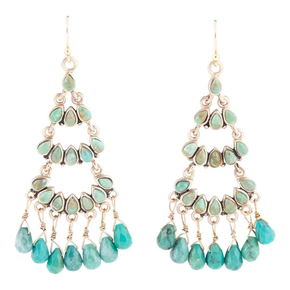 Triple the Blue Turquoise Golden Chandelier Earrings by Barse Jewelry