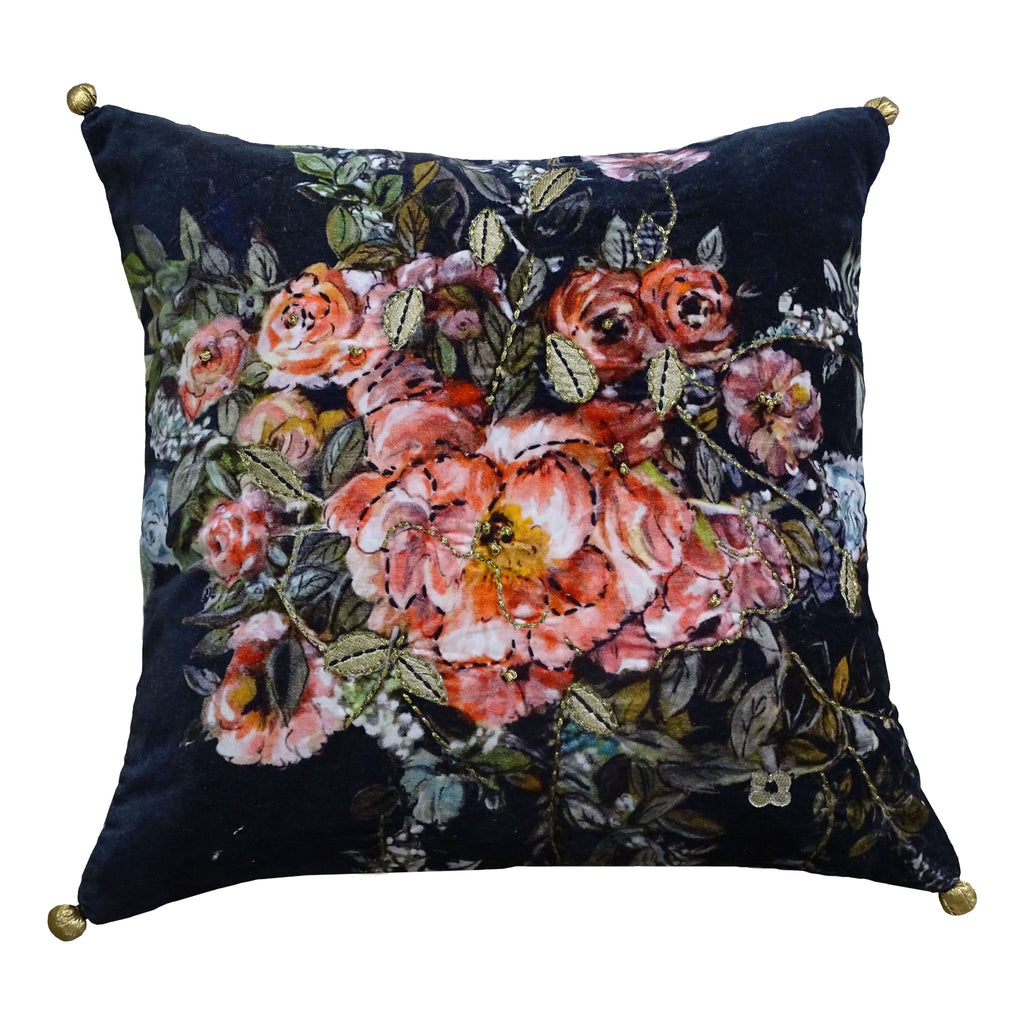 Black Velvet Throw Pillow Fall Collection Winter Roase 18" x 18"