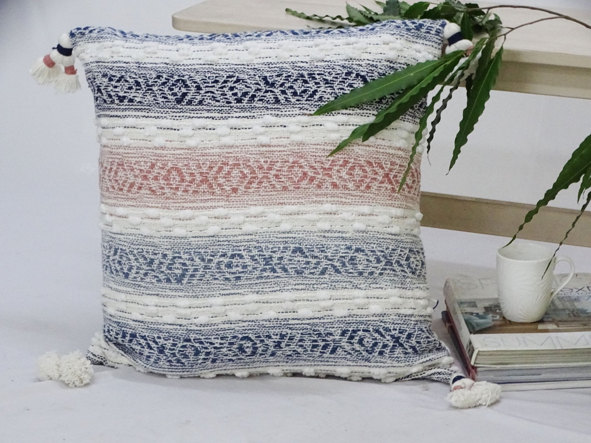 Throw Pillow for sofa with Tassels 22" X 22" Multicolor Insert Included Home Furnishings La Vie Bien Throw Pillow for sofa with Tassels 22" X 22" Multicolor Insert Included