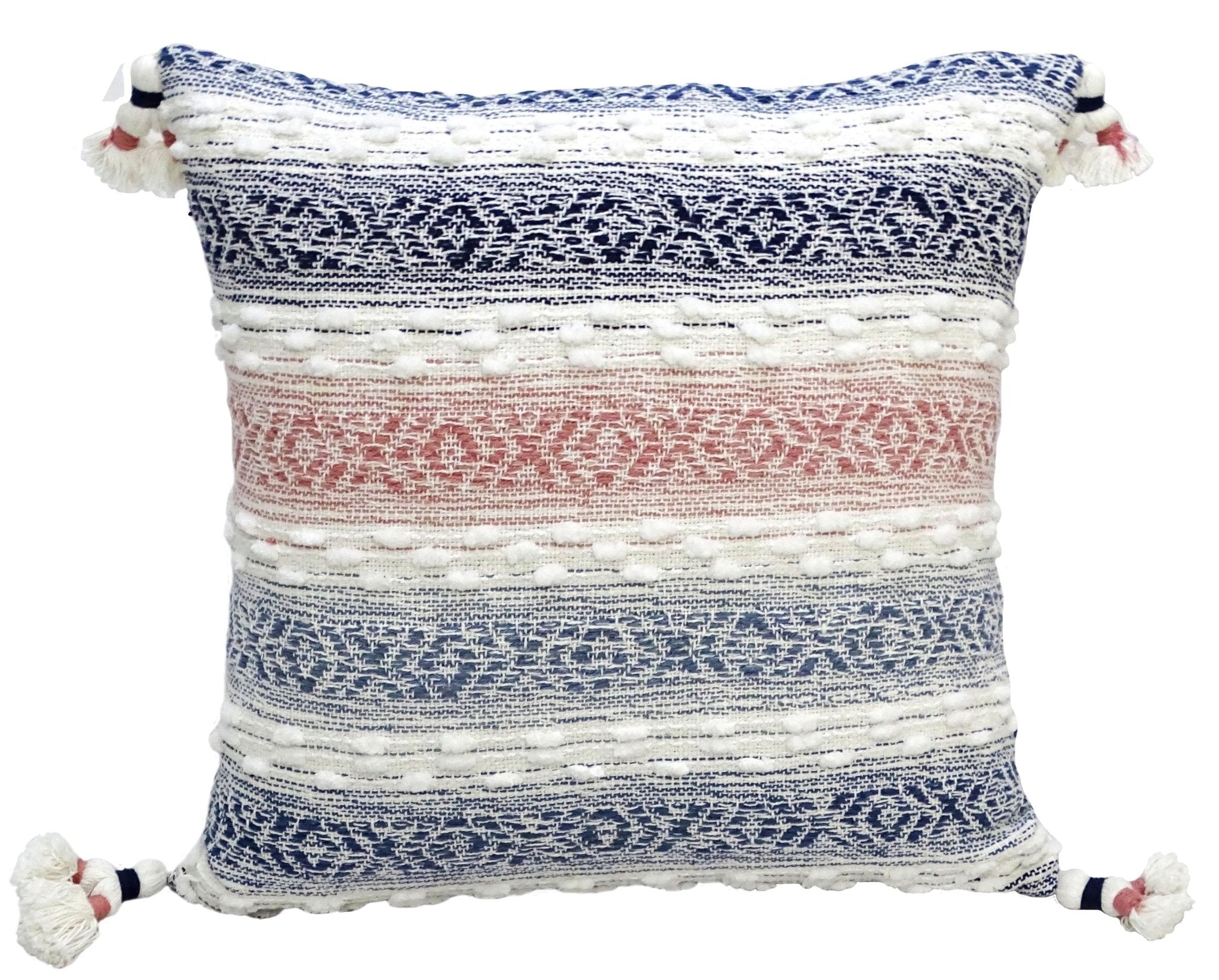 Throw Pillow for sofa with Tassels 22" X 22" Multicolor Insert Included Home Furnishings La Vie Bien Throw Pillow for sofa with Tassels 22" X 22" Multicolor Insert Included