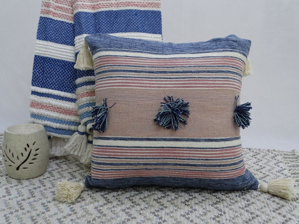 Throw Pillow with Tassels and Pom-Poms 20" x 20" Insert Included Throw Pillow La Vie Bien Throw Pillow with Tassels and Pom-Poms 20" x 20" Insert Included