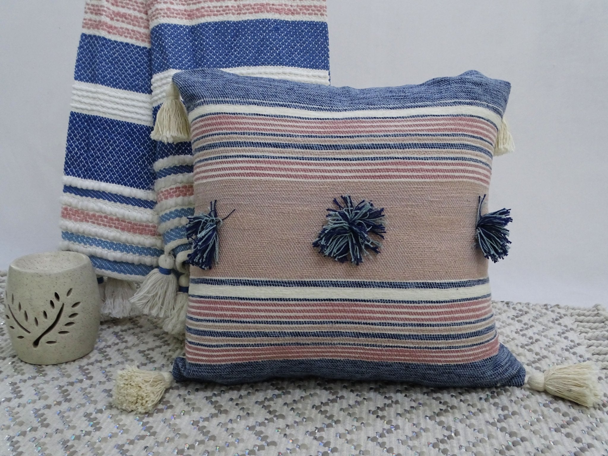Throw Pillow with Tassels and Pom-Poms 20" x 20" Insert Included Throw Pillow La Vie Bien Throw Pillow with Tassels and Pom-Poms 20" x 20" Insert Included