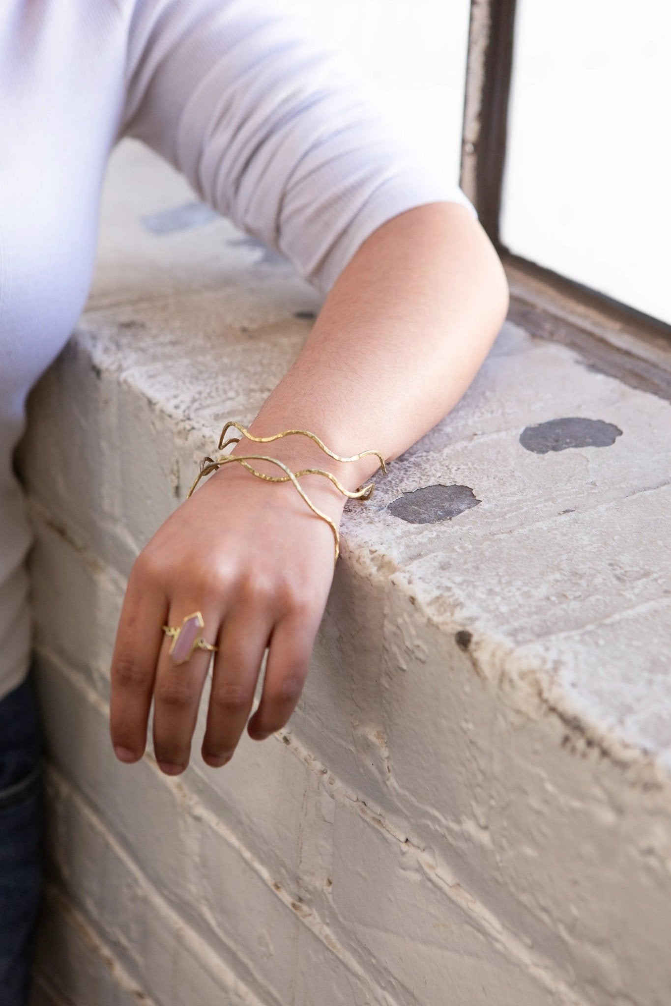 Tidalwave Hammered Brass Bangle Set by Fair Anita