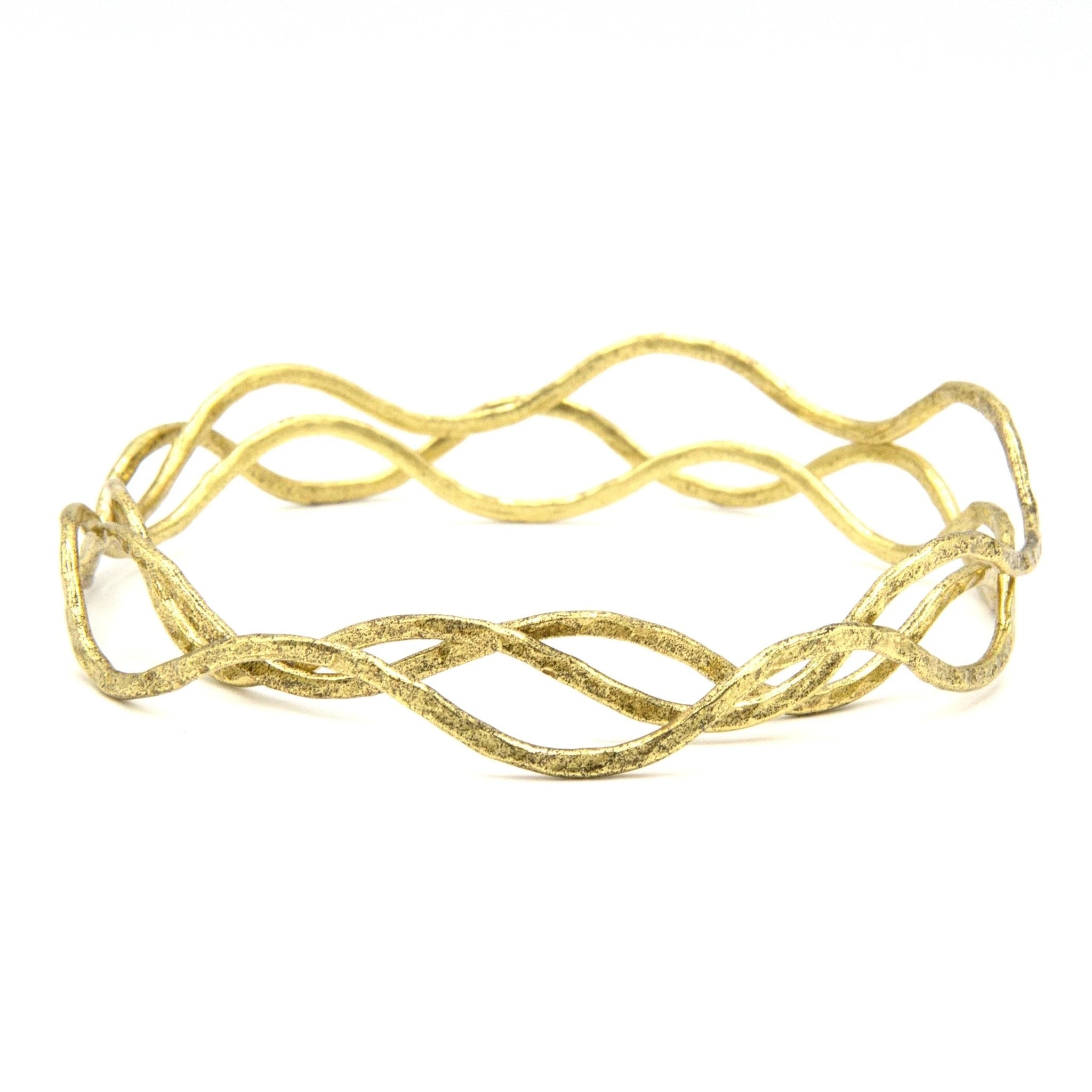 Tidalwave Hammered Brass Bangle Set by Fair Anita