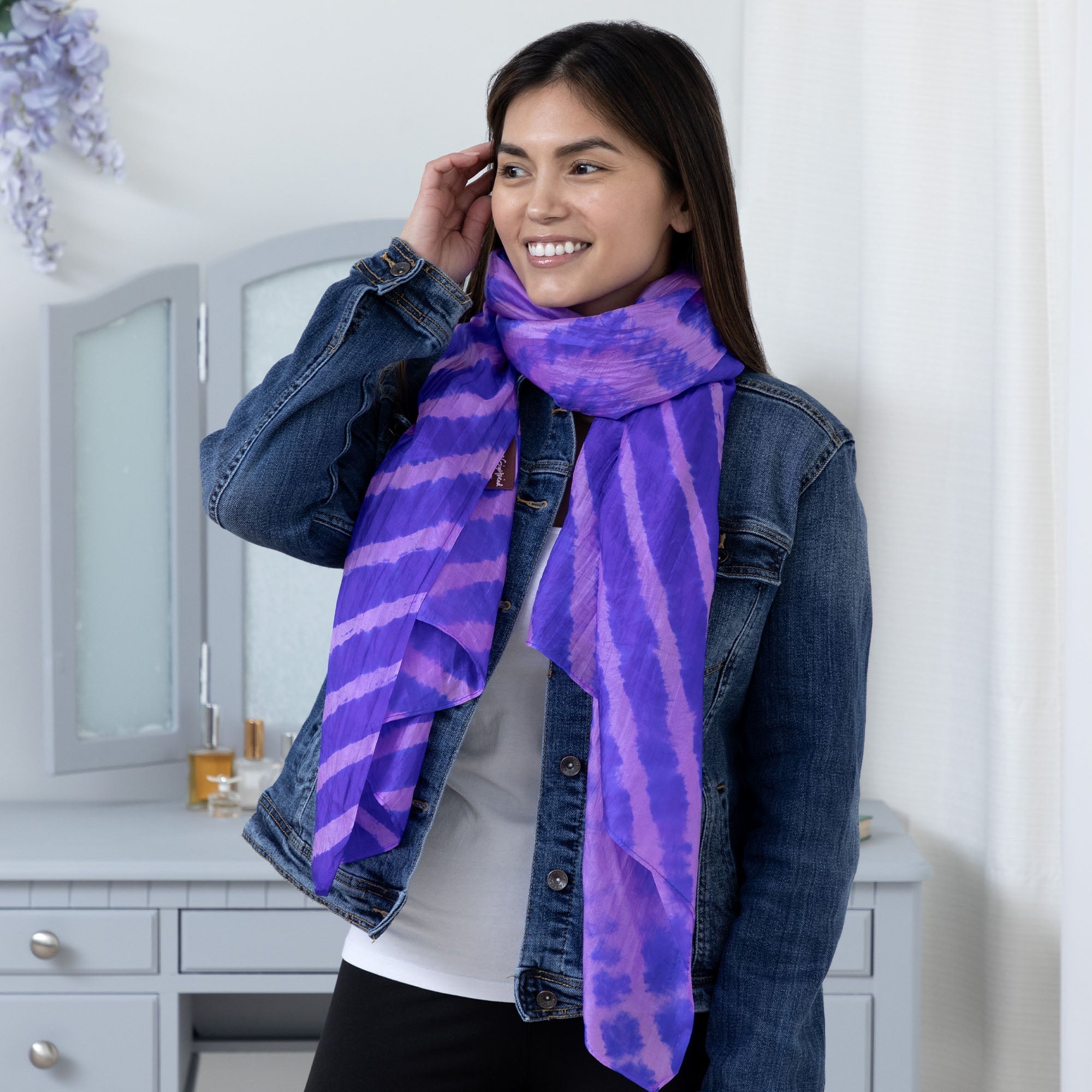Tie-Dye Stripe Silk Scarf Scarves & Bandanas La Vie Bien Tie-Dye Stripe Silk Scarf