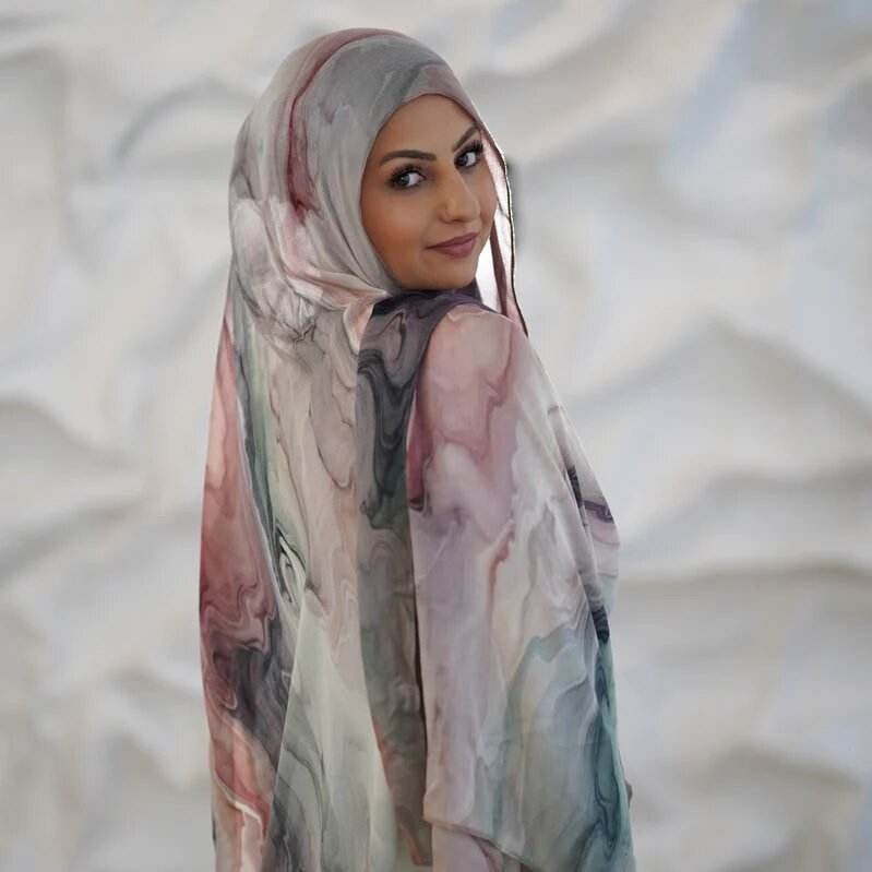 Tie-Dye Watercolor Print Satin Hijab Scarf(MH212) La Vie Bien Tie-Dye Watercolor Print Satin Hijab Scarf(MH212)