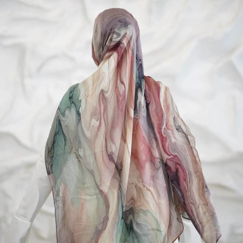 Tie-Dye Watercolor Print Satin Hijab Scarf(MH212) La Vie Bien Tie-Dye Watercolor Print Satin Hijab Scarf(MH212)