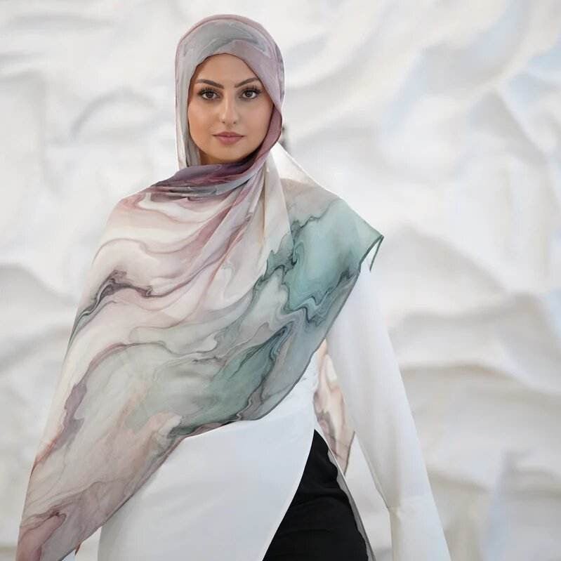 Tie-Dye Watercolor Print Satin Hijab Scarf(MH212) La Vie Bien Tie-Dye Watercolor Print Satin Hijab Scarf(MH212)