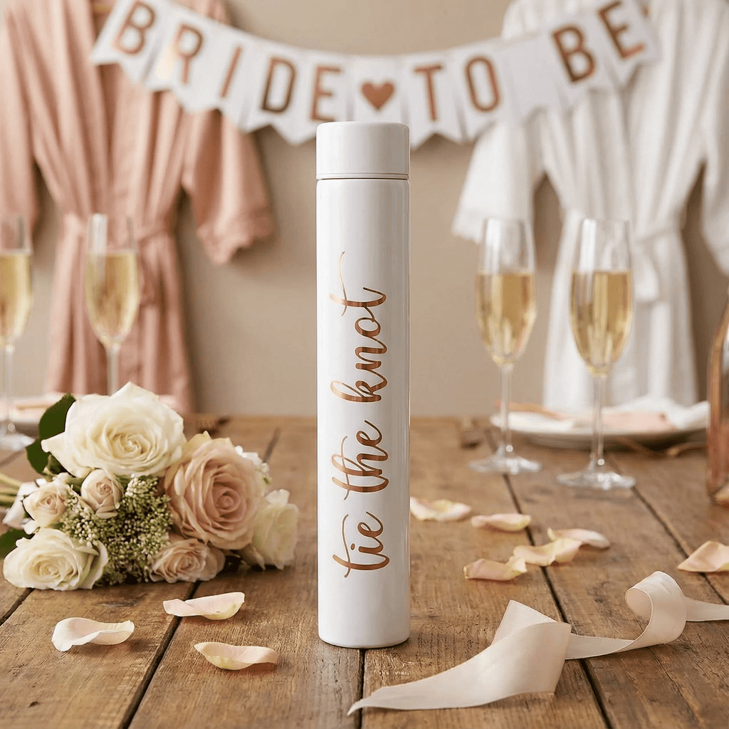 Tie The Knot Flask Bottle in White | Insulated Stainless Steel Wedding or Bridesmaid Gift by The Bullish Store