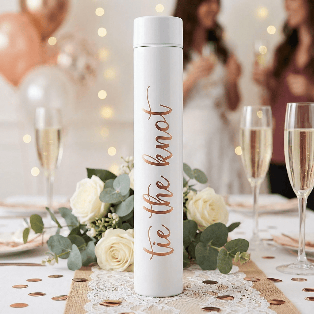 Tie The Knot Flask Bottle in White | Insulated Stainless Steel Wedding or Bridesmaid Gift by The Bullish Store