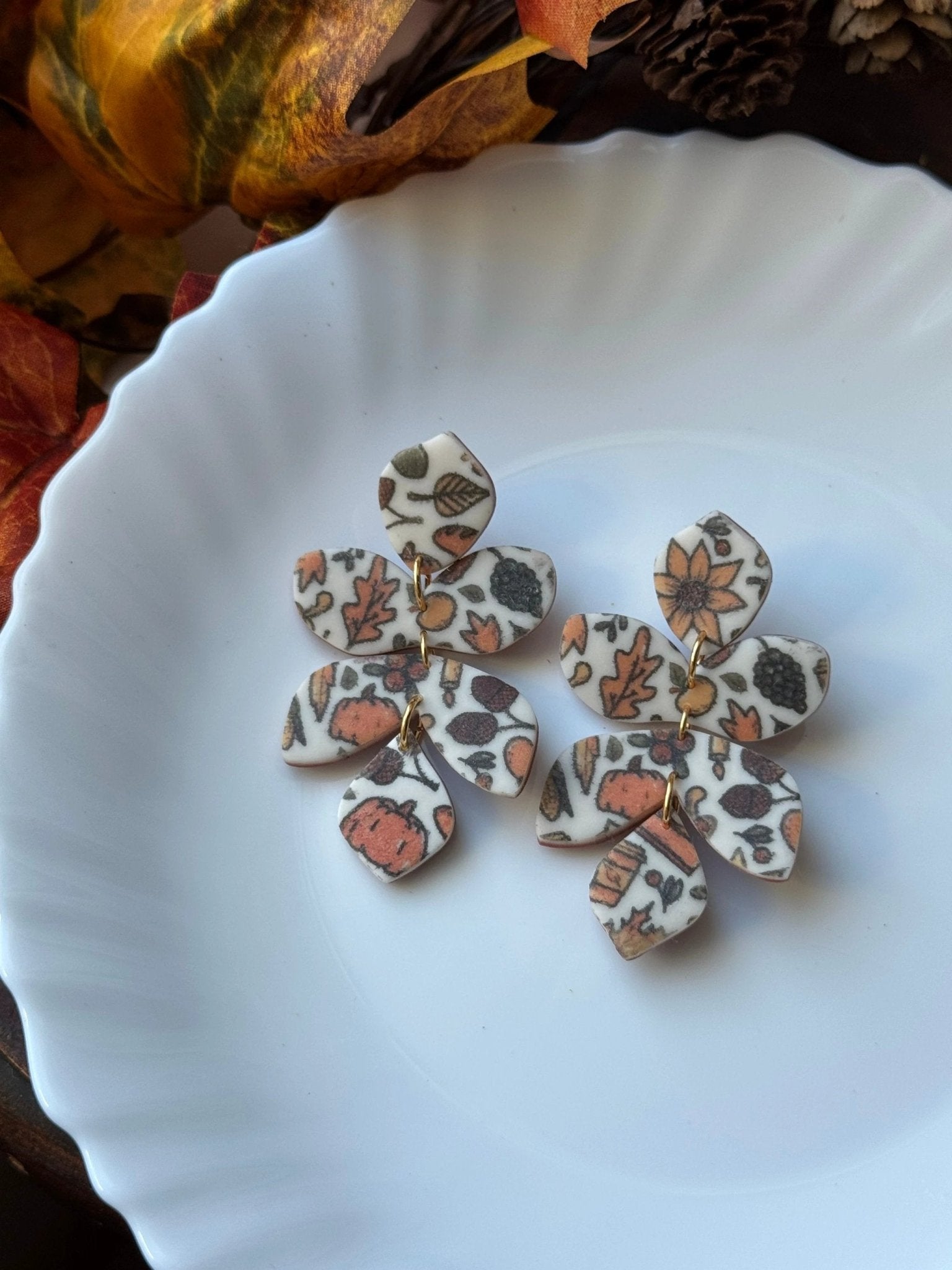 Tiff earrings, 14k gold plated, handmade with polymer clay, Nickel free in Thanksgiving