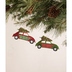 Tin Punch Buggy with Tree Ornament Set of 2 by Bethany Lowe Designs Holiday Ornaments La Vie Bien Tin Punch Buggy with Tree Ornament Set of 2 by Bethany Lowe Designs