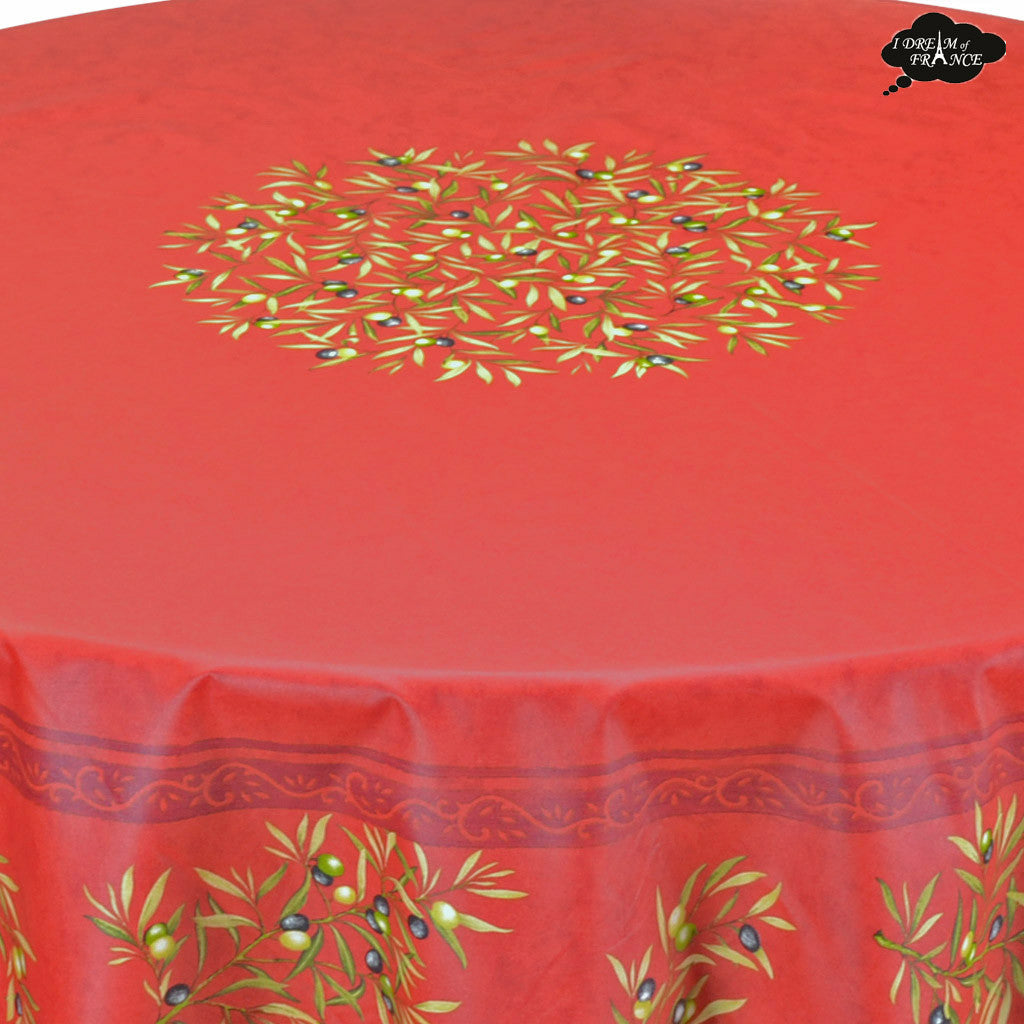 French Provencal tablecloth - Cotton, natural or acrylic-coated - 70" round - Clos des Oliviers red | Label France