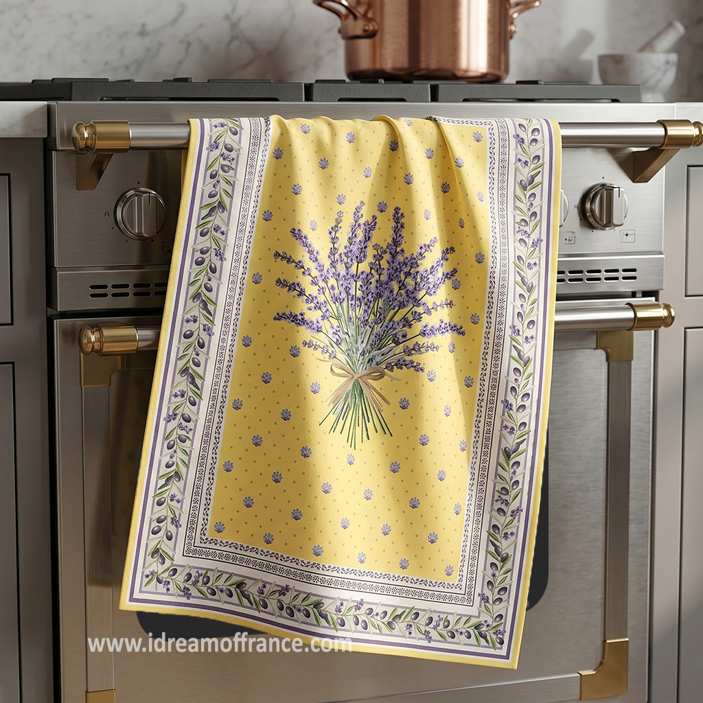 Lauris Yellow French Cotton Kitchen Towel by Tissus Toselli